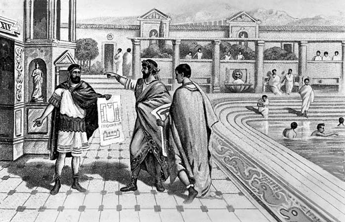 Roman Emperor Talking with Bath Designers